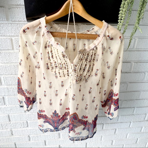 Vanilla Star Semi-Sheer Boho Long Sleeve Blouse Size Small - Picture 4 of 9